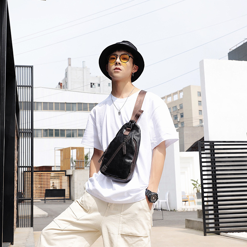 Cycling Commuter Bag - PU leather multi-pocket men's chest bag