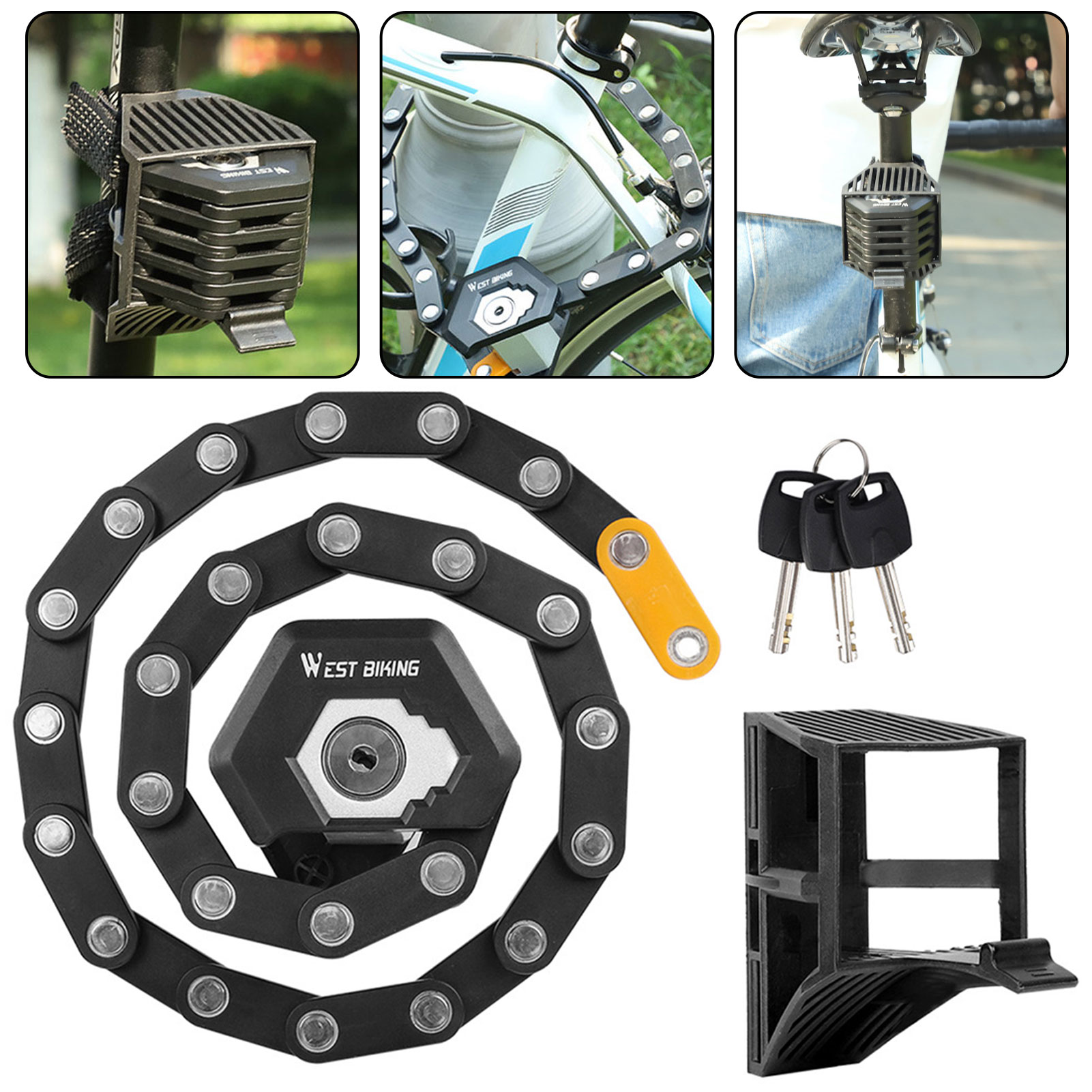 Commuter Bike Lock - Portable Folding Chain Lock For E-Bike